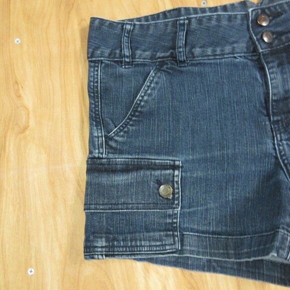 CALVIN KLEIN Cargo Utility Jean Shortie Shorts Sz 12/31 Dark Wash Stretch Denim - Picture 2 of 12